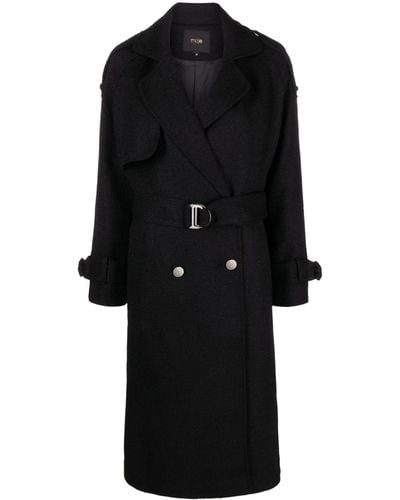 Maje Double-breasted Tweed Trench Coat - Black