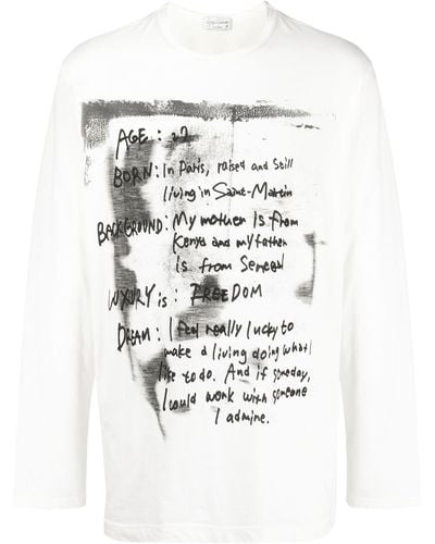 Yohji Yamamoto T-shirt Met Lange Mouwen - Wit