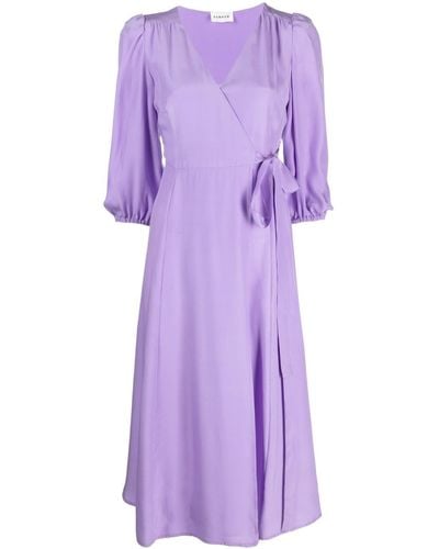 P.A.R.O.S.H. V-neck Ruched Silk Midi Dress - Purple