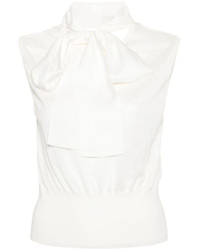 Fabiana Filippi Pussy-bow Collar Knitted Top - White