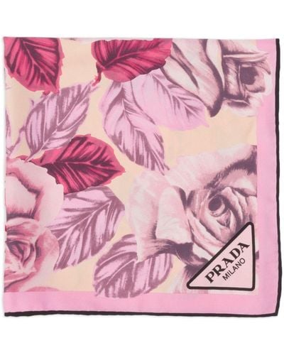 Prada Floral-print Silk Scarf - Pink