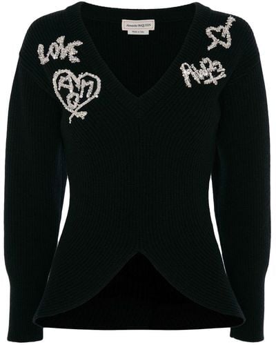 Alexander McQueen Belted Long-sleeve Knit Top - Black