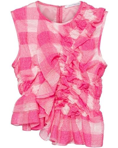 Cecilie Bahnsen Checked Ruffle-trimmed Blouse - Pink