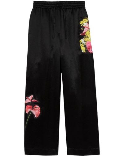 3.1 Phillip Lim Floral-appliqué Wide-leg Trousers - Black