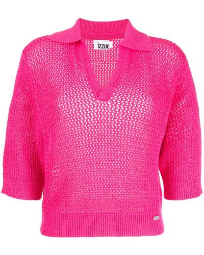 Izzue V-neck Crochet Jumper - Pink
