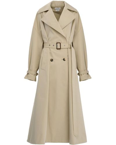 Alexander McQueen Long Belted Cotton Trench Coat - Natural