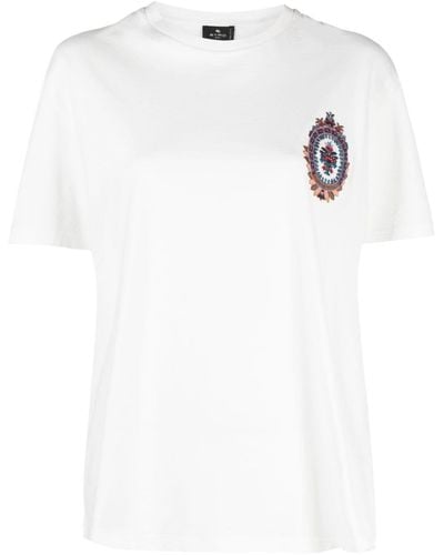 Etro T-shirt Met Geborduurd Wapenschild - Wit