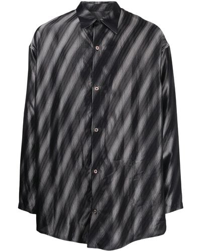 Sulvam Over Chin Striped Shirt - Black
