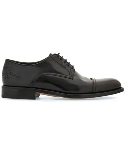 Ferragamo Perforated Leather Derby Shoes - Black
