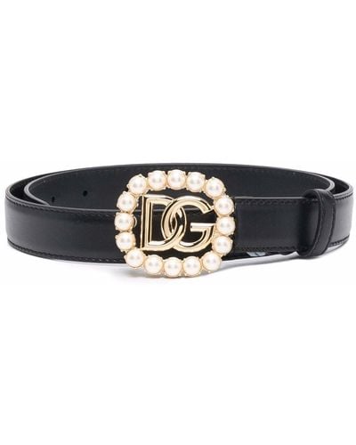 Dolce & Gabbana Rhinestone-embellished Logo-plaque Belt - Black
