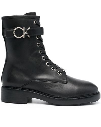 Calvin Klein Logo-buckle Combat Boots - Black
