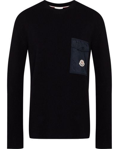 Moncler Gerippter Pullover mit Logo-Patch - Blau