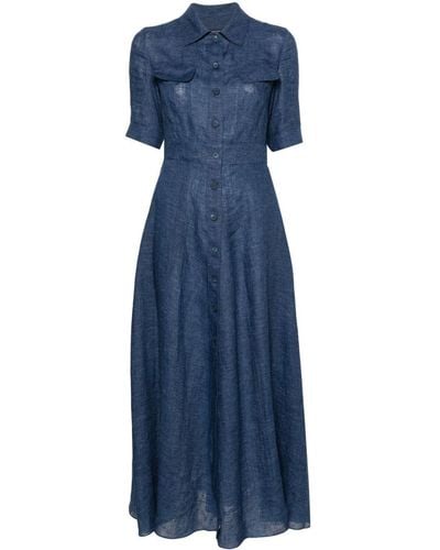 Emporio Armani Buttoned Linen Blend Shirtdress - Blue