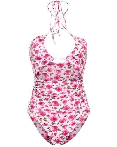 Magda Butrym Rose-print Swimsuit - Pink