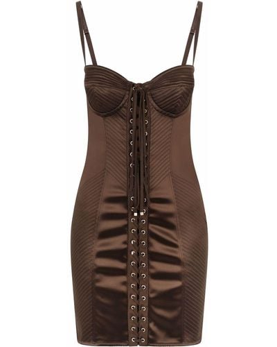 Dolce & Gabbana Satin Corset Style Mini Dress - Brown