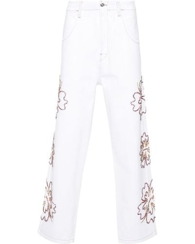Bluemarble Lockere Jeans mit Blumenmotiven - Weiß