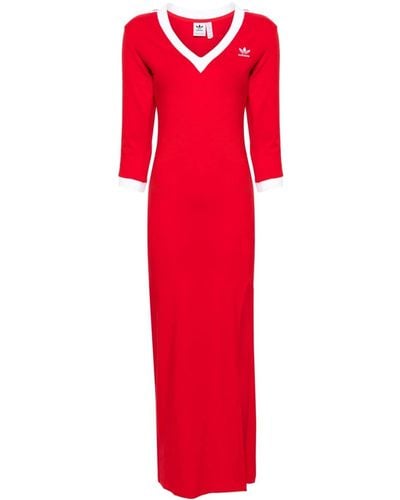 adidas Jersey Maxi-jurk Met Drie Strepen - Rood