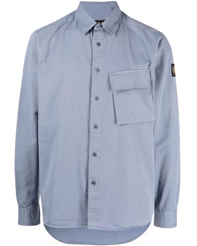 Belstaff Logo-patch Button-up Cotton Shirt - Blue