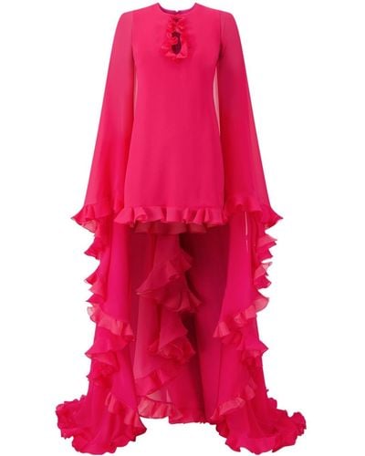 Giambattista Valli Ruffle-trim Cape Silk Dress - Pink