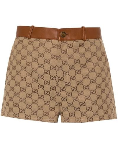 Gucci Love Parade Gg Logo Shorts Camel - Brown