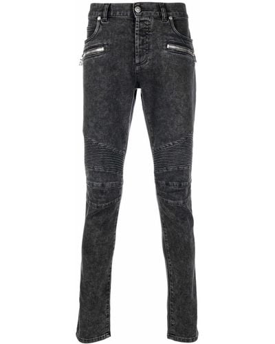 Balmain Slim-Fit-Jeans mit gerippten Knien - Schwarz