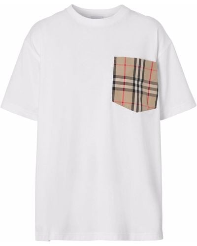 Burberry T-shirt Met Vintage Check Patroon - Wit