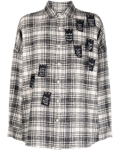 Haculla Safety Plaid-pattern Tweed Shirt - Grey