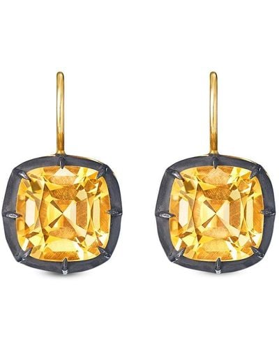 Fred Leighton 18kt Yellow Gold Cushion Citrine Collet Drop Earrings - Metallic
