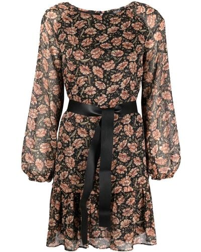 Liu Jo Tie-waist Floral-print Dress - Black