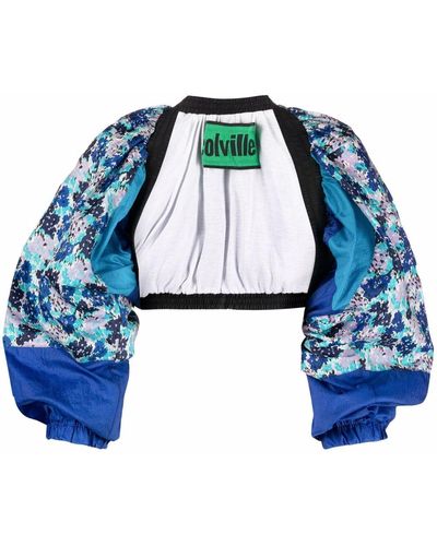 Colville Offene Cropped-Jacke mit Blumen-Print - Blau