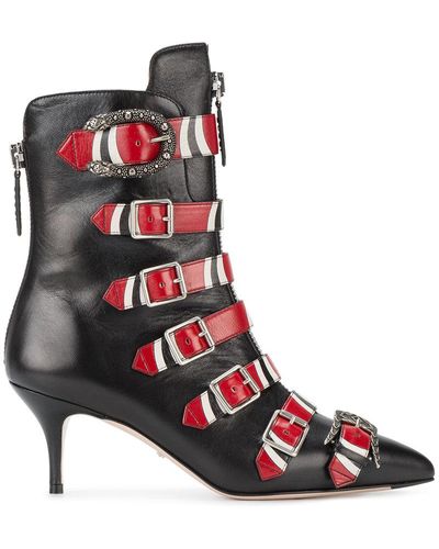 Gucci Buckled Printed Leather Ankle Boots - Black