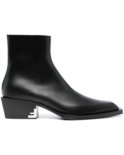 Fendi Cuban-heel Leather Ankle Boots - Black