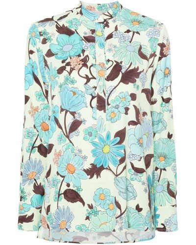 Stella McCartney Geknöpftes Hemd mit Garten-Print - Blau