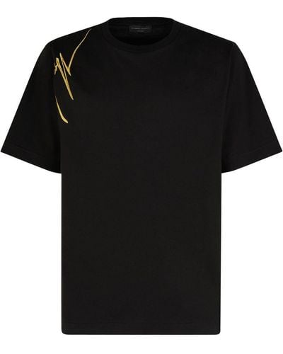 Giuseppe Zanotti Camiseta con logo bordado - Negro