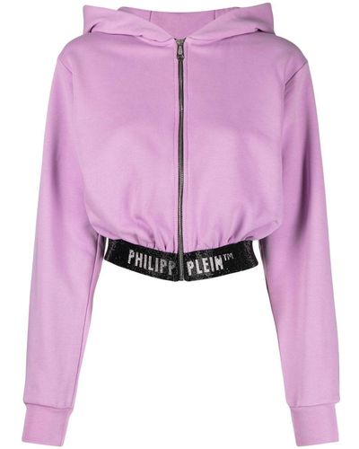Philipp Plein Logo-waistband Cropped Hoodie - Pink