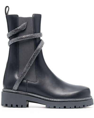 Rene Caovilla Snake-embellished Leather Ankle Boots - Gray