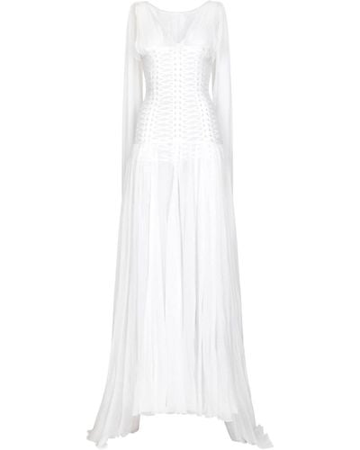 Dolce & Gabbana Corseted Silk-blend Gown - White
