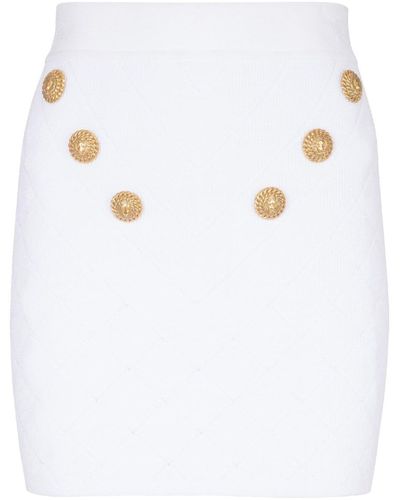 Balmain Minifalda de punto fino 6-Button - Blanco