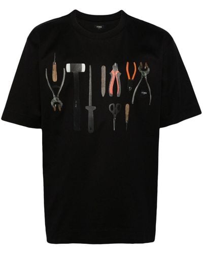 Fendi Camiseta con herramienta estampada - Negro