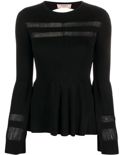 Twin Set Semi-sheer Panel Knitted Sweater - Black
