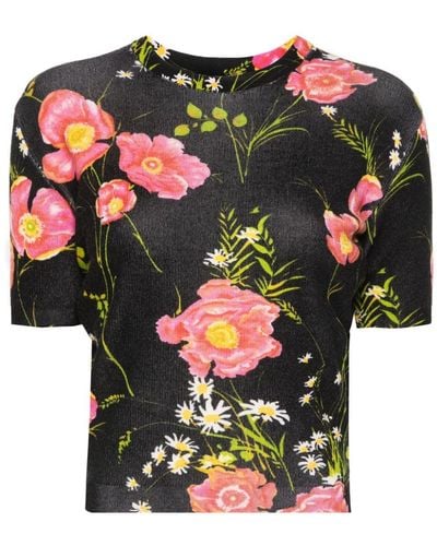 Balenciaga Floral-print Knitted Top - Black