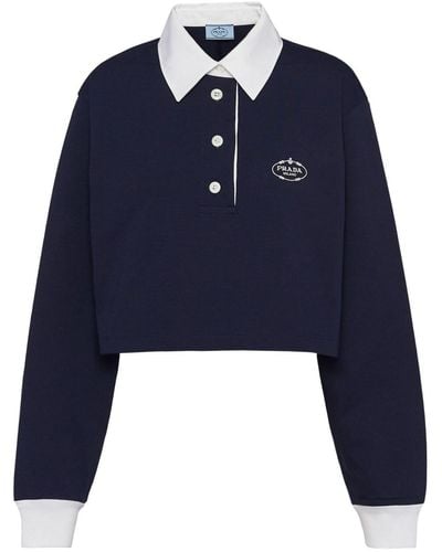 Prada Logo-embroidery Cotton Polo Shirt - Blue