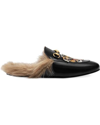 Gucci Princetown Slipper Met Tijger - Zwart