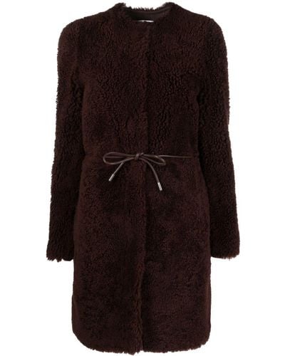 Yves Salomon Belted Shearling Coat - Red