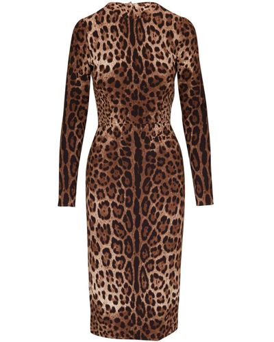 Dolce & Gabbana Long-sleeve Leopard-print Dress - Brown