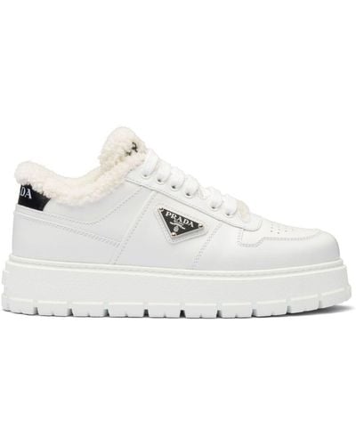 Prada Shearling-detail Low-top Sneakers - White