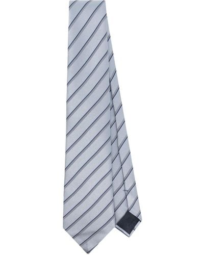 Giorgio Armani Gestreifte Krawatte aus Maulbeerseide - Weiß