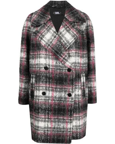 Karl Lagerfeld Check Double-breasted Coat - Gray