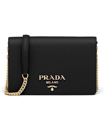 Prada Logo-lettering Saffiano Leather Shoulder Bag - Black