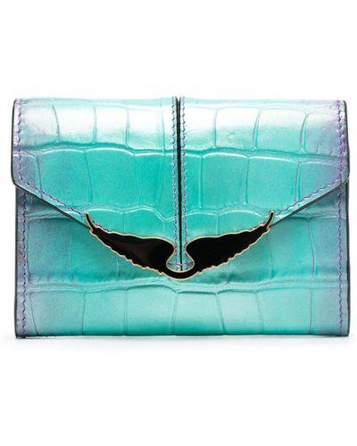 Zadig & Voltaire Portefeuille Borderline à ailes métalliques - Bleu